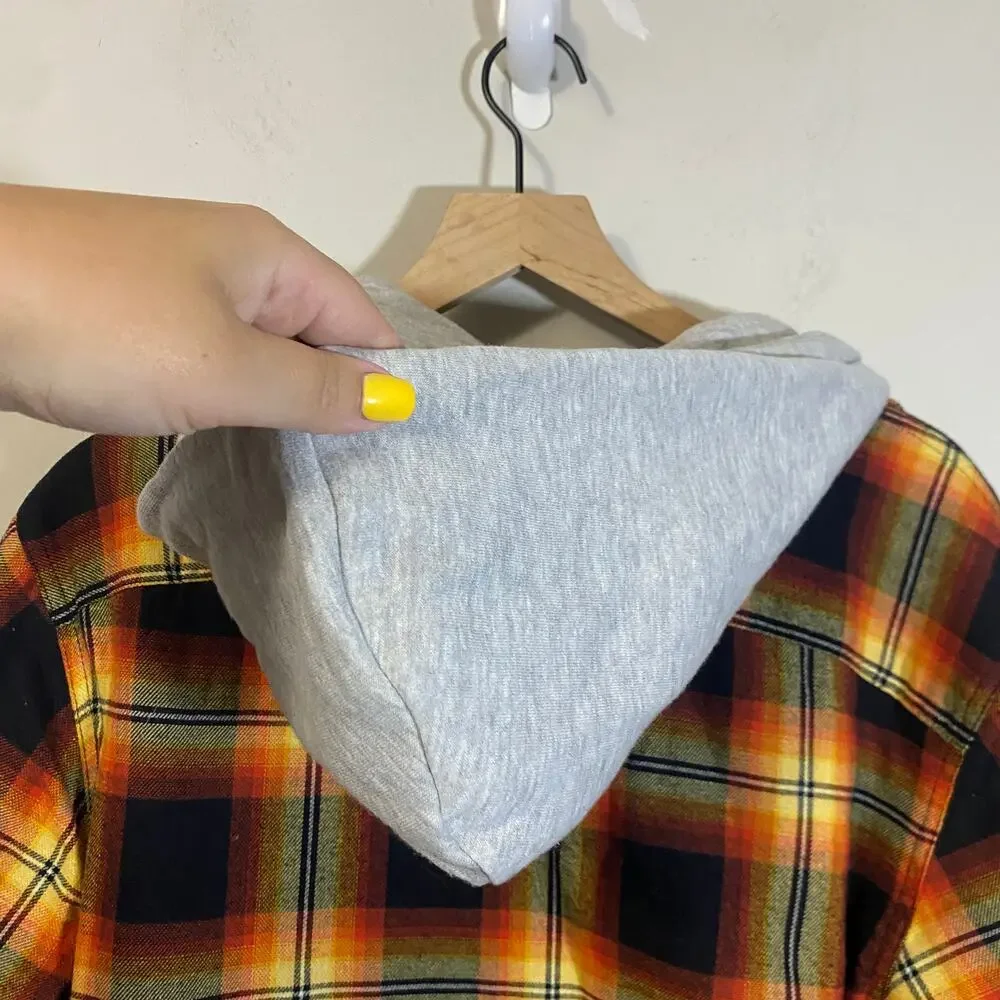 Wrangler Men's Heavyweight Hooded Shirt Jacket Shacket Plaid Yellow Orange Sz S